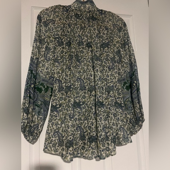 ZIMMERMANN OTTIE LINEN BILLOW BLOUSE GREEN PAISLEY - Picture 11 of 14